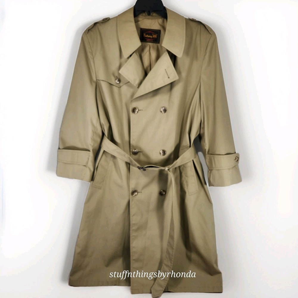 Botany 500 Trench Coat‎ / Overcoat Men's 44 Reg Beige/Tan Vintage Winter Rain